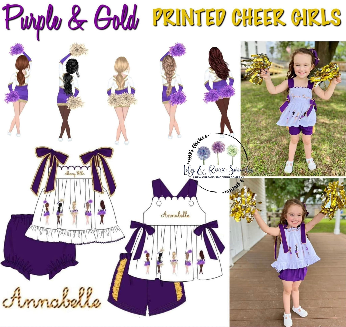 PO207-PURPLE AND GOLD PRINTED CHEER GIRLS