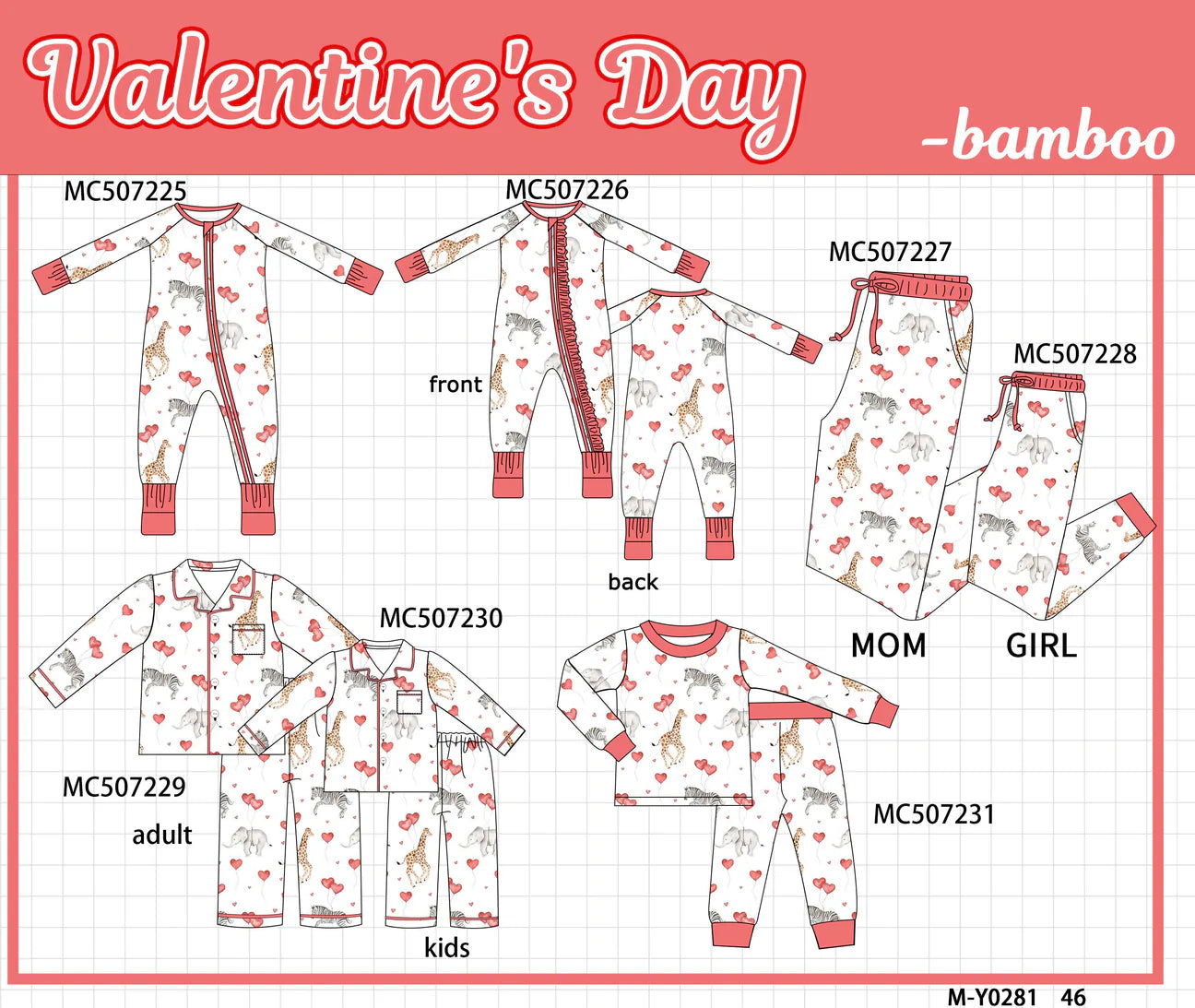 PO217-HEART ZOO ANIMAL BAMBOO PJ COLLECTION