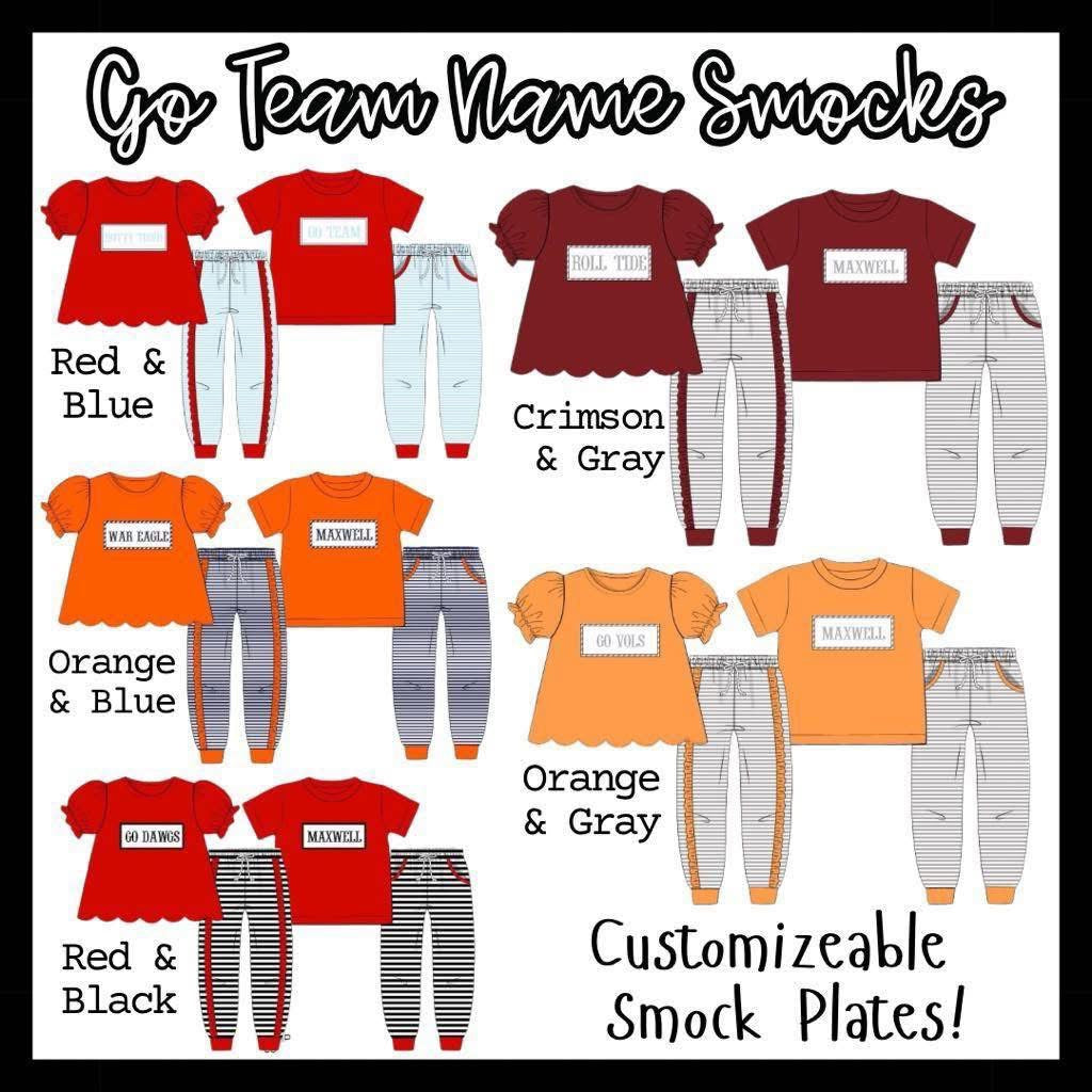 PO208-GO TEAM NAME SMOCKS COLLECTION