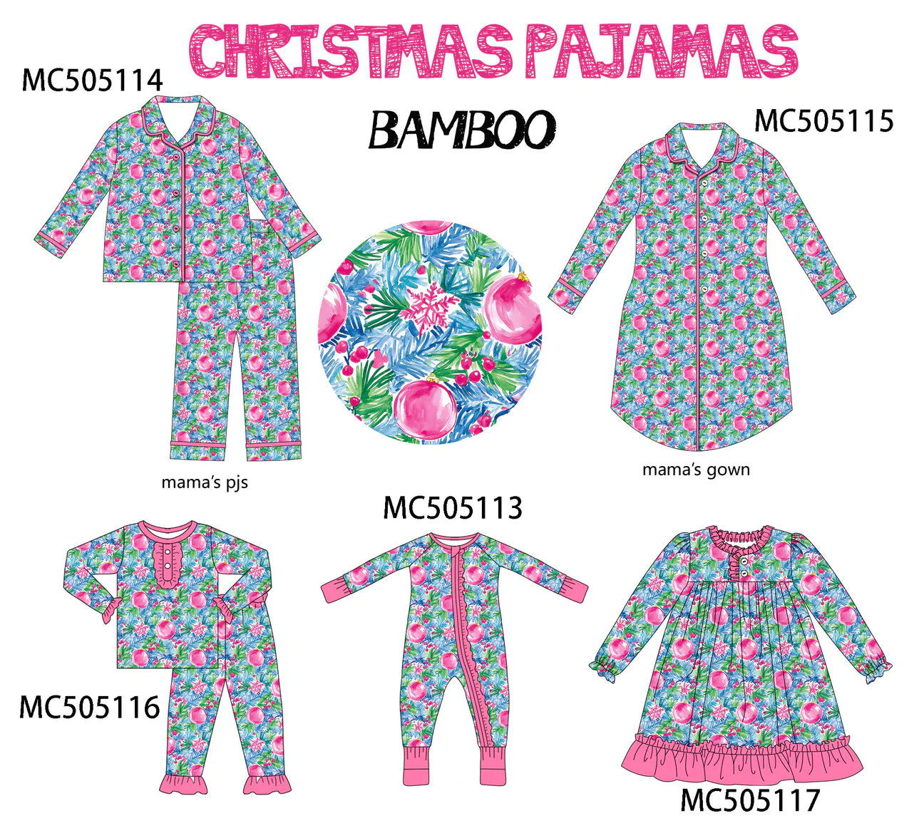 PO210-PINK ORNAMENT BAMBOO PJ COLLECTION
