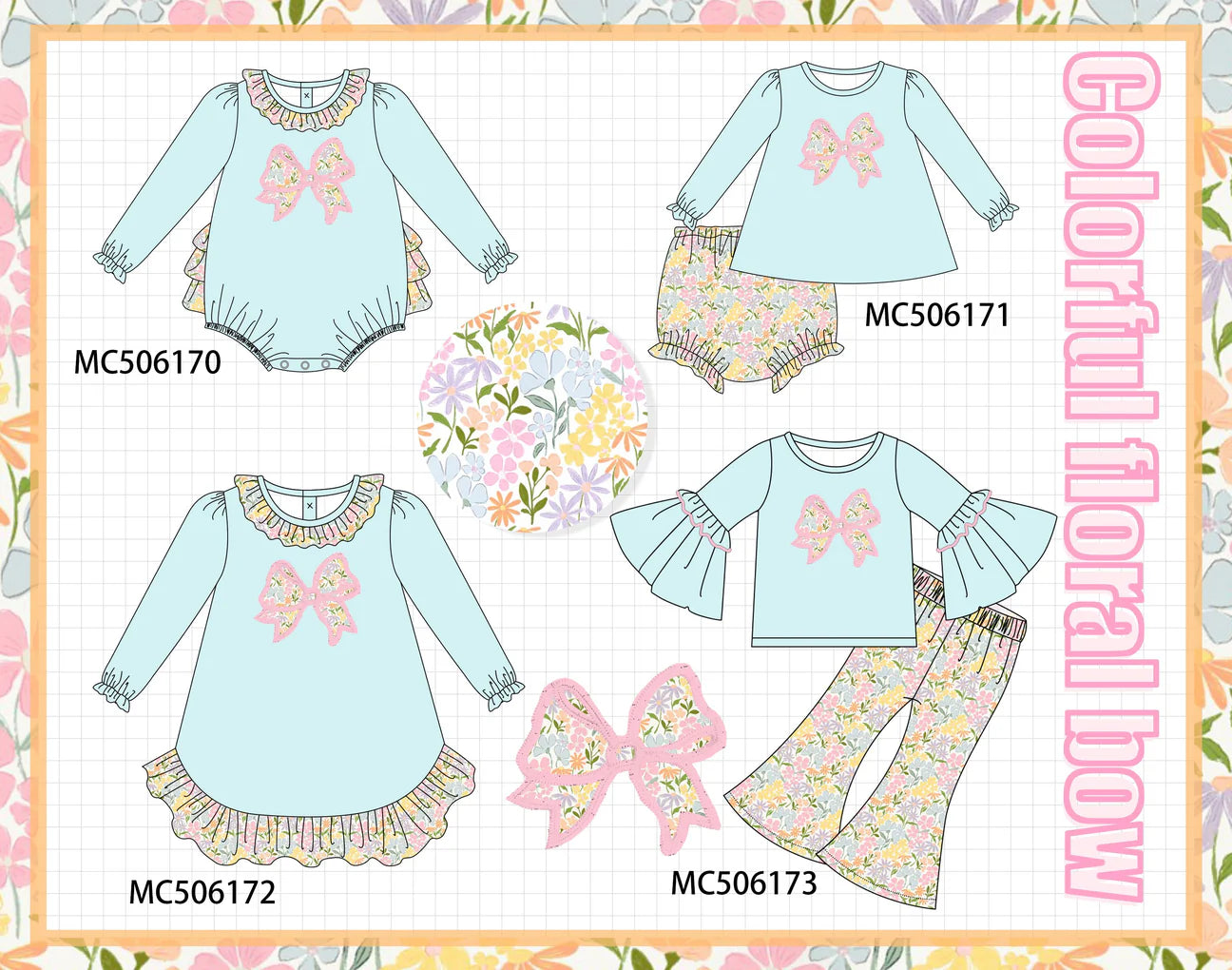 PO215-COLORFUL FLORAL APPLIQUÉ BOW