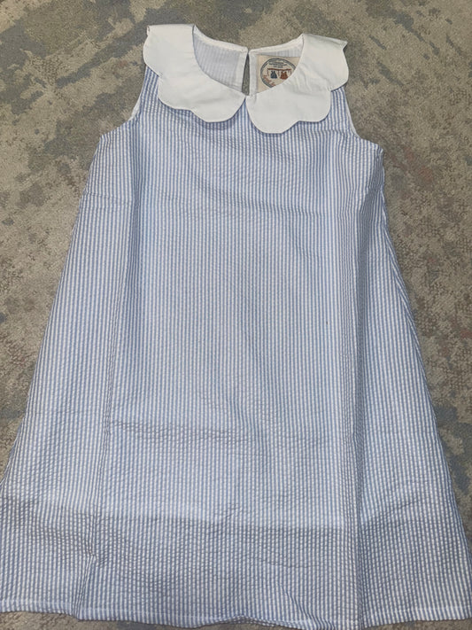 RTS-BLUE SEERSUCKER DRESS 6/7Y