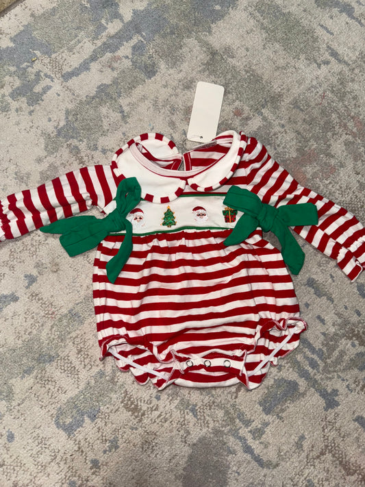 RTS-STRIPED SANTA GIRL BUBBLE 3/6M