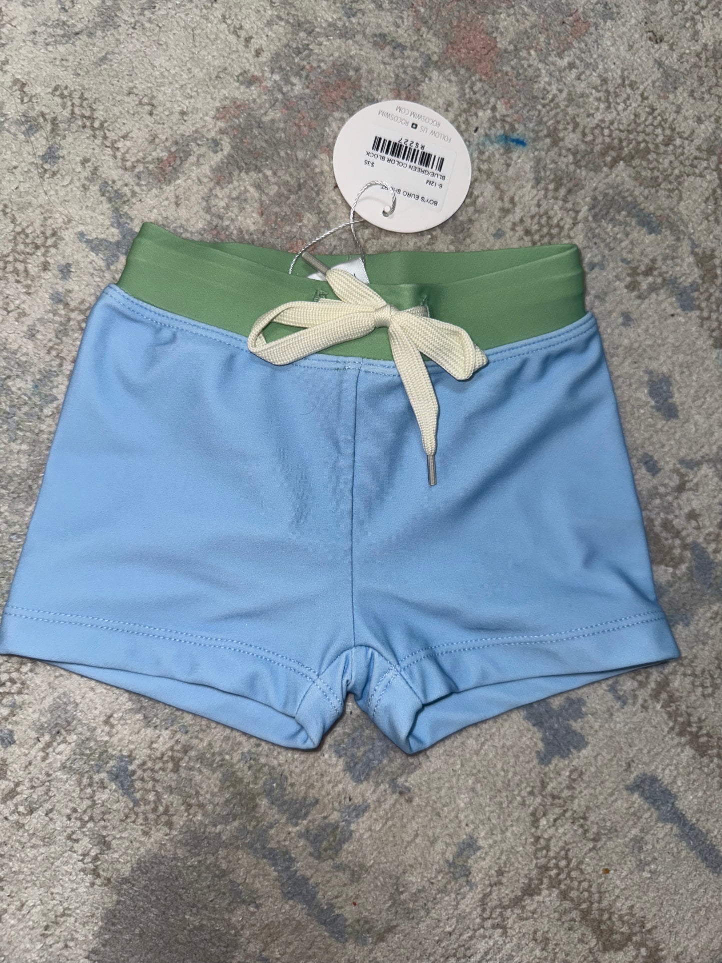 RTS-BLUE AND SAGE SHORTY RASH TRUNKS 6/12M