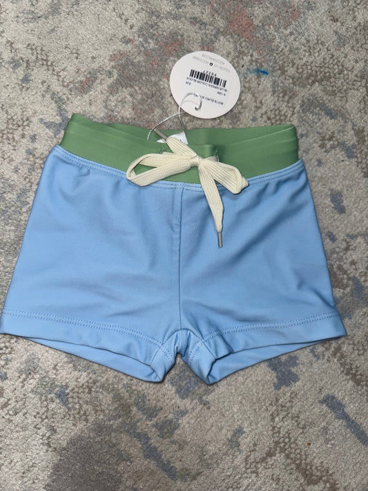 RTS-BLUE AND SAGE SHORTY RASH TRUNKS 6/12M