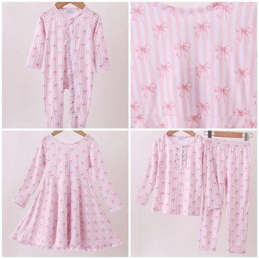RTS-BLUSH BOW STRIPE BAMBOO