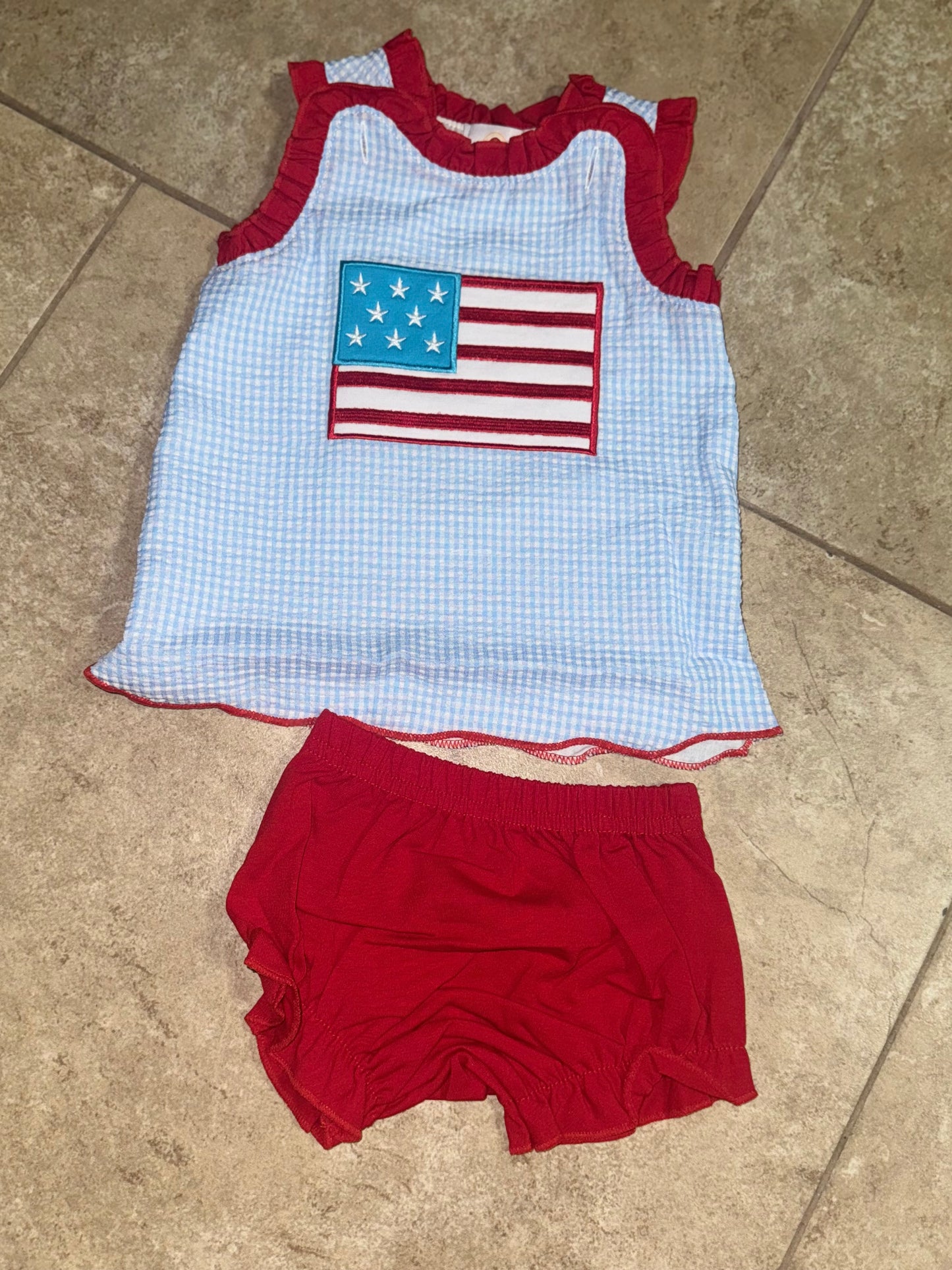 RTS-FLAG SEERSUCKER APPLIQUÉ BLOOMER 6M