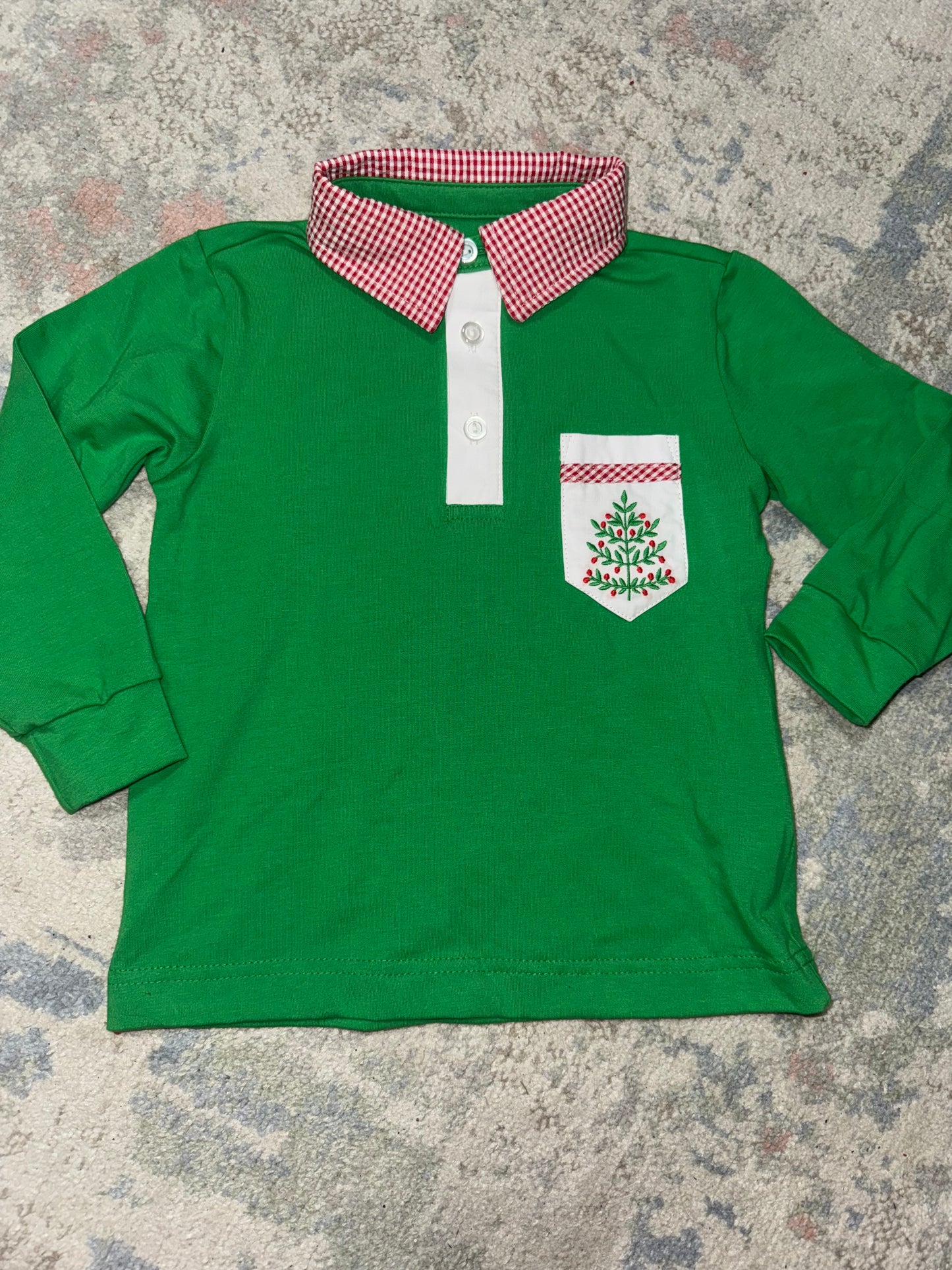 RTS-GREEN EMBROIDERED TREE COLLAR SHIRT
