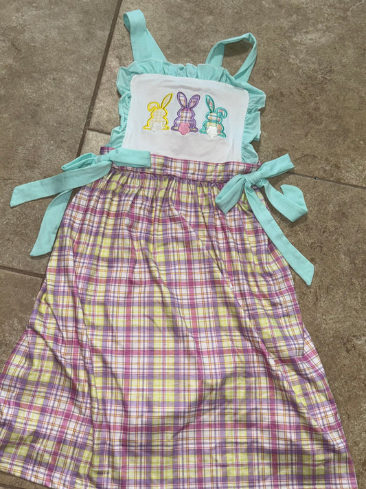 RTS-PLAID BUNNY TRIO DRESS 7/8Y