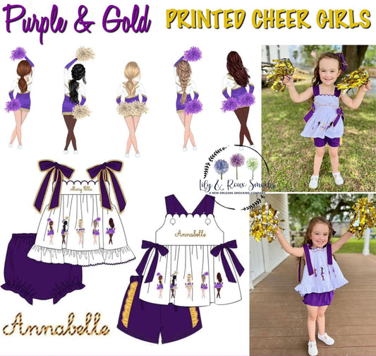PO207-PURPLE AND GOLD PRINTED CHEER GIRLS