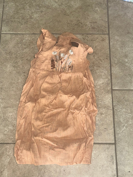 RTS-LINEN PEACH FLORAL DRESS 4T
