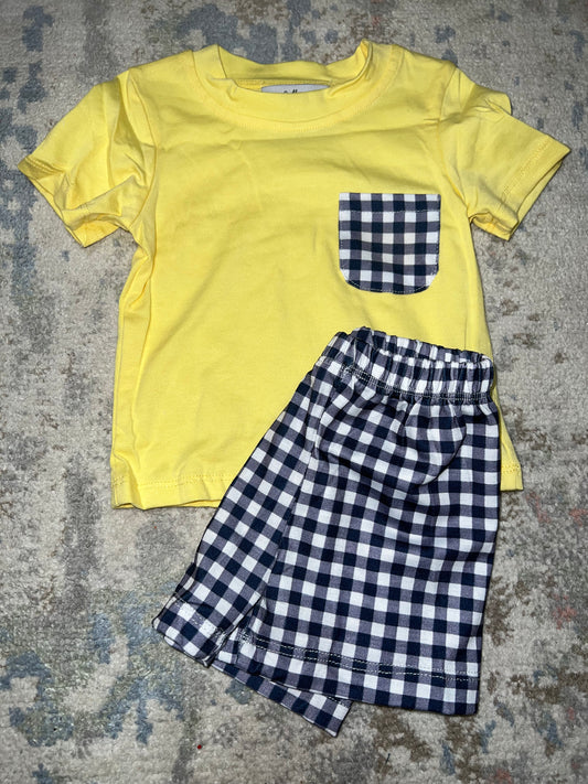Rts-yellow and navy gingham boy short