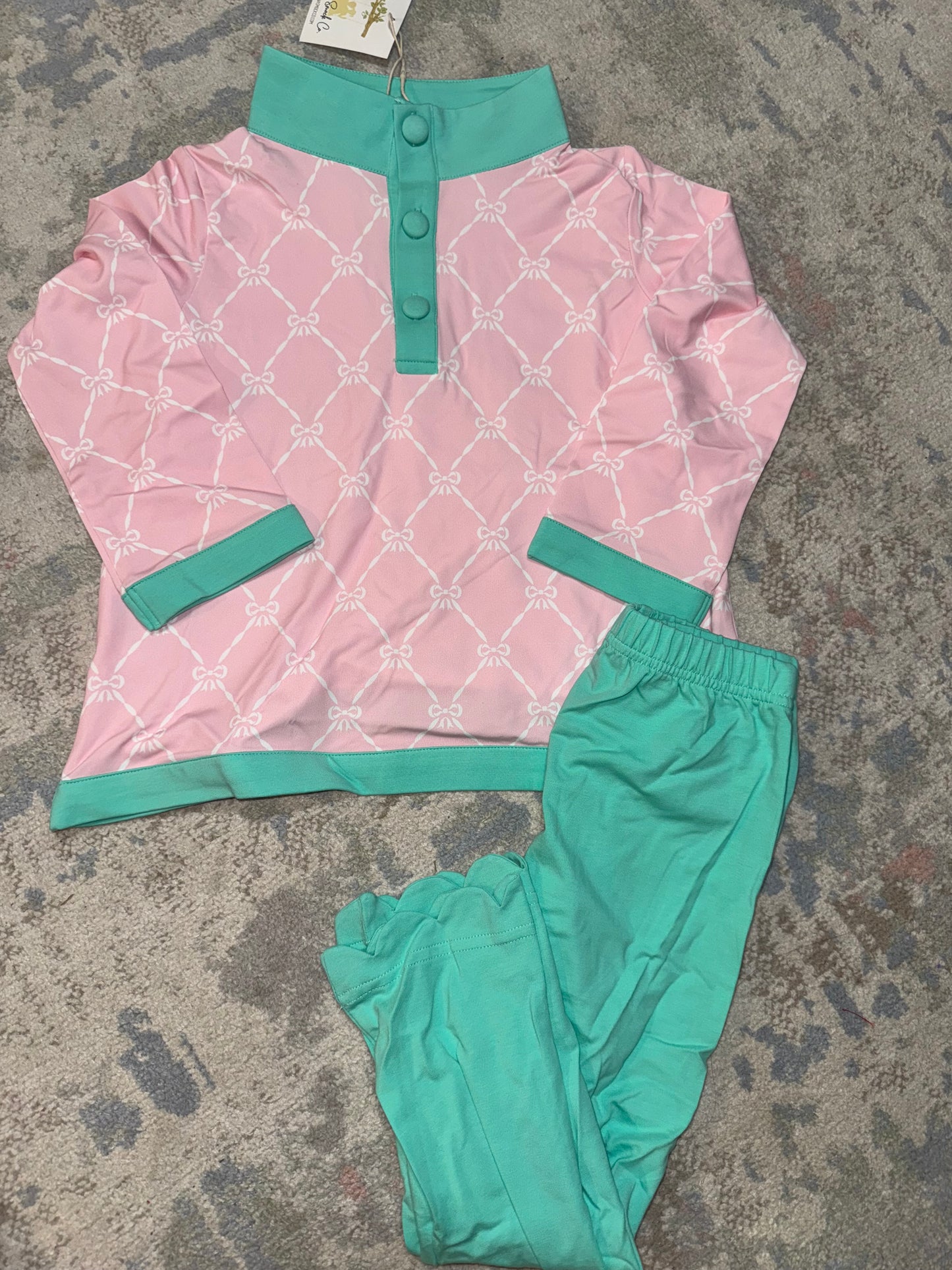 RTS-PINK AND MINT BOW PANT SETS