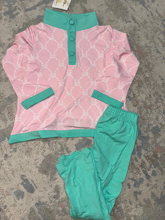 RTS-PINK AND MINT BOW PANT SETS