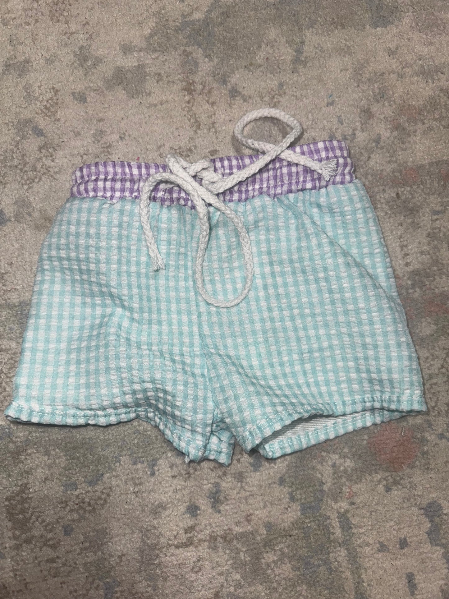 RTS-AQUA GINGHAM TRUNKS 6/12M