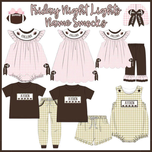 PO208-FRIDAY NIGHT LIGHTS NAME SMOCKS  COLLECTION