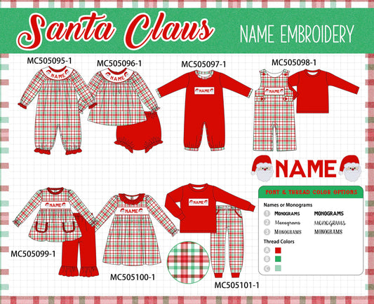 PO210-EMBROIDERED PLAID SANTA CLAUS CUSTOMIZED NAME COLLECTION
