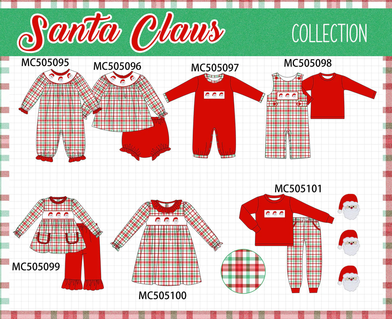 PO210-EMBROIDERED PLAID SANTA CLAUS COLLECTION