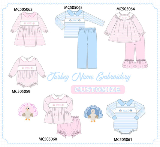 PO210-EMBROIDERED PASTEL TURKEY CUSTOMIZED NAME COLLECTION