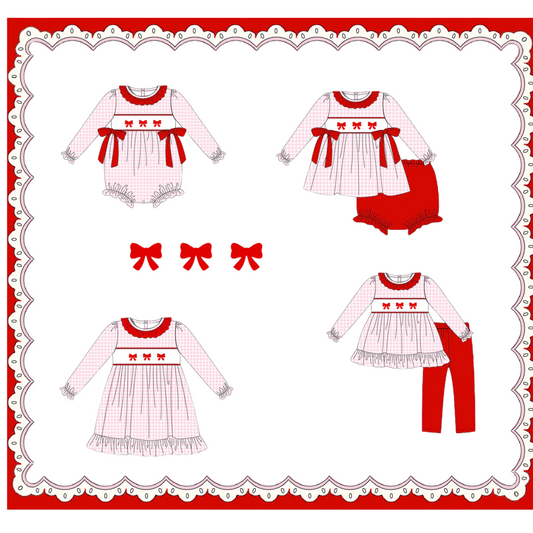 PO214-EMBROIDERED RED BOW COLLECTION