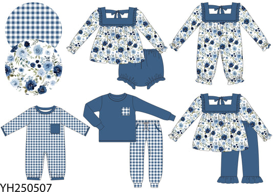 Po211-BLUE GINGHAM AND FLOWER COLLECTION