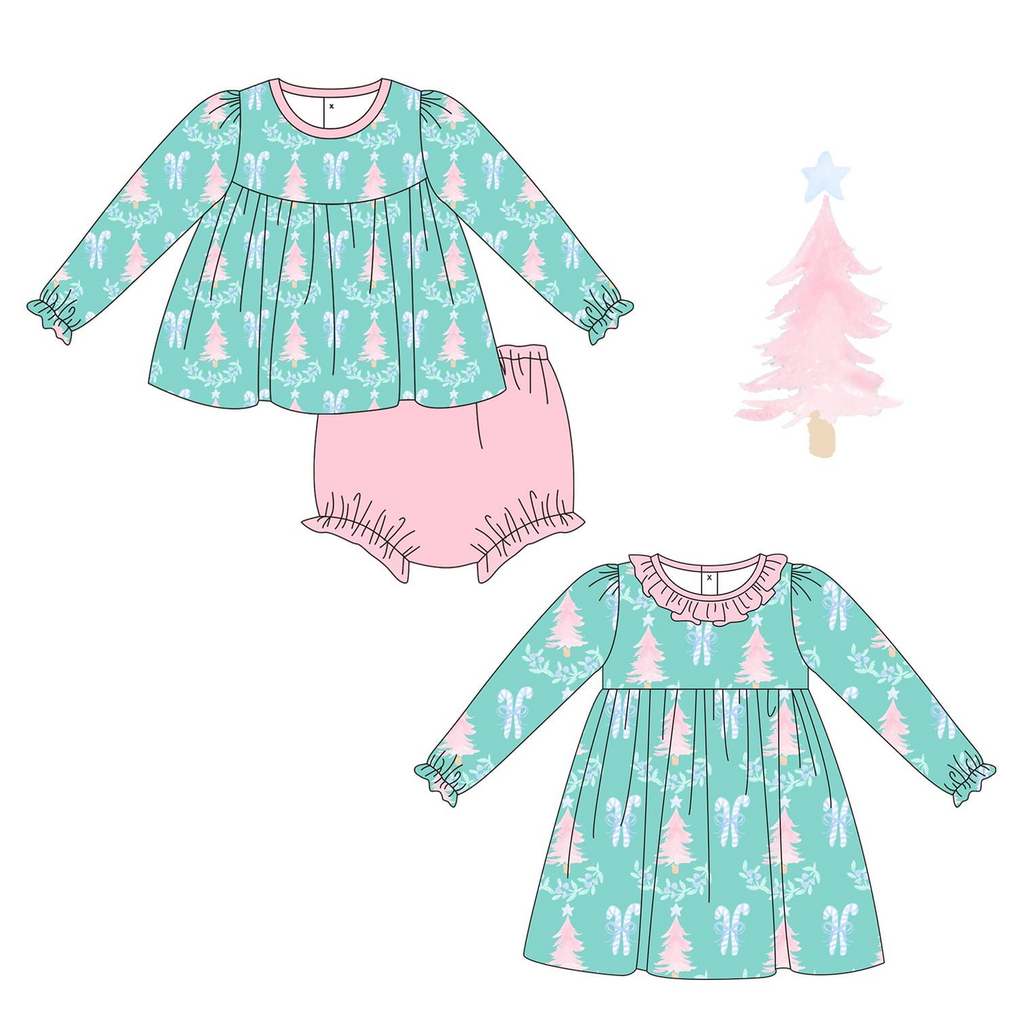 PO214-TEAL AND PINK CHRISTMAS TREE COLLECTION
